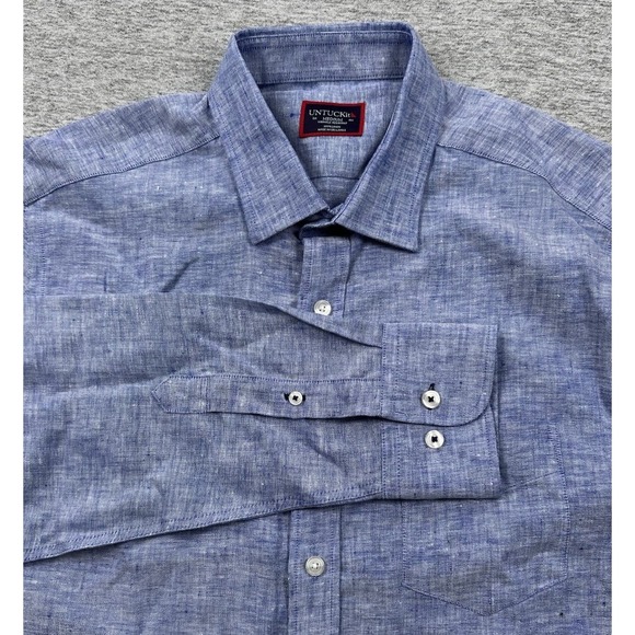 UNTUCKit Shirt Mens Medium Blue 100% Linen Long Sleeve Button Up Travel City - Picture 1 of 9